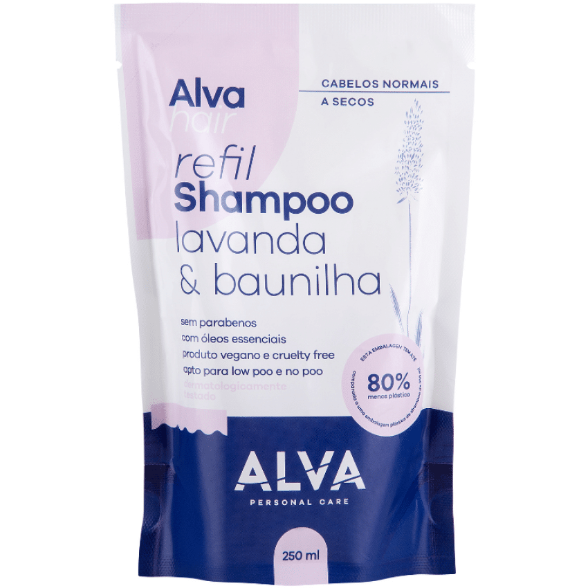 Refil - Shampoo Cabelos Normais e Secos - Lavanda e Baunilha Vegano 250ml - Alva