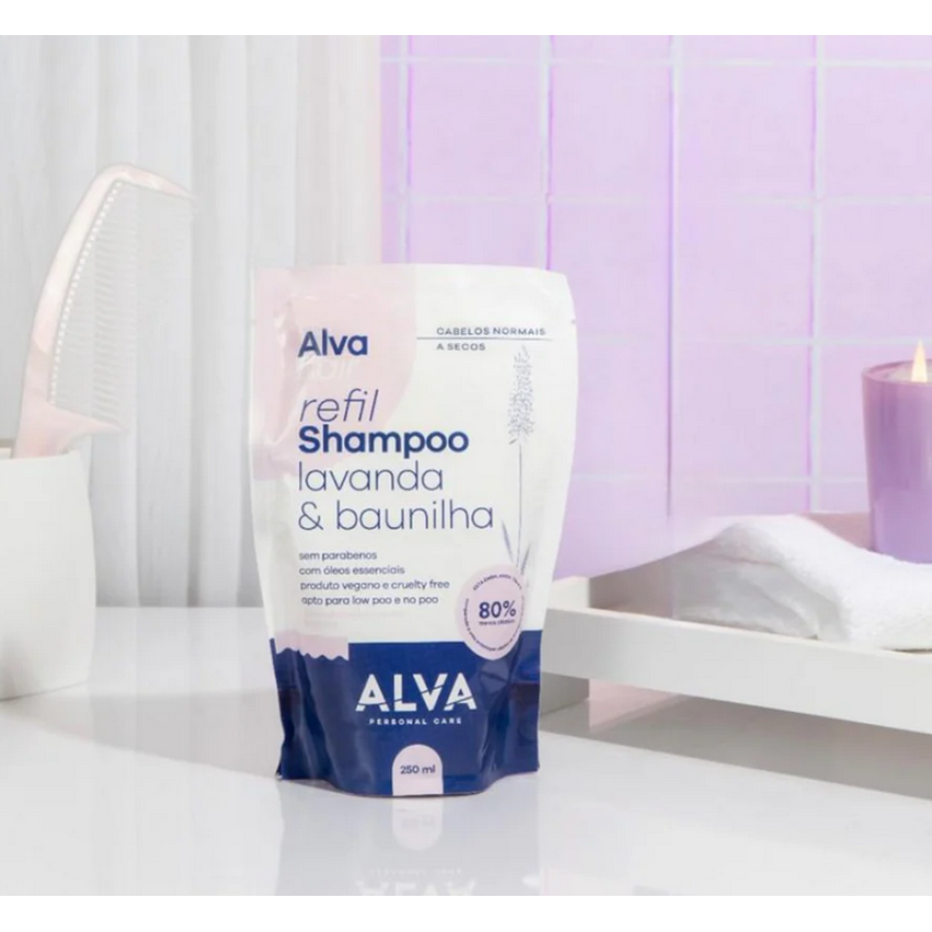 Refil - Shampoo Cabelos Normais e Secos - Lavanda e Baunilha Vegano 250ml - Alva