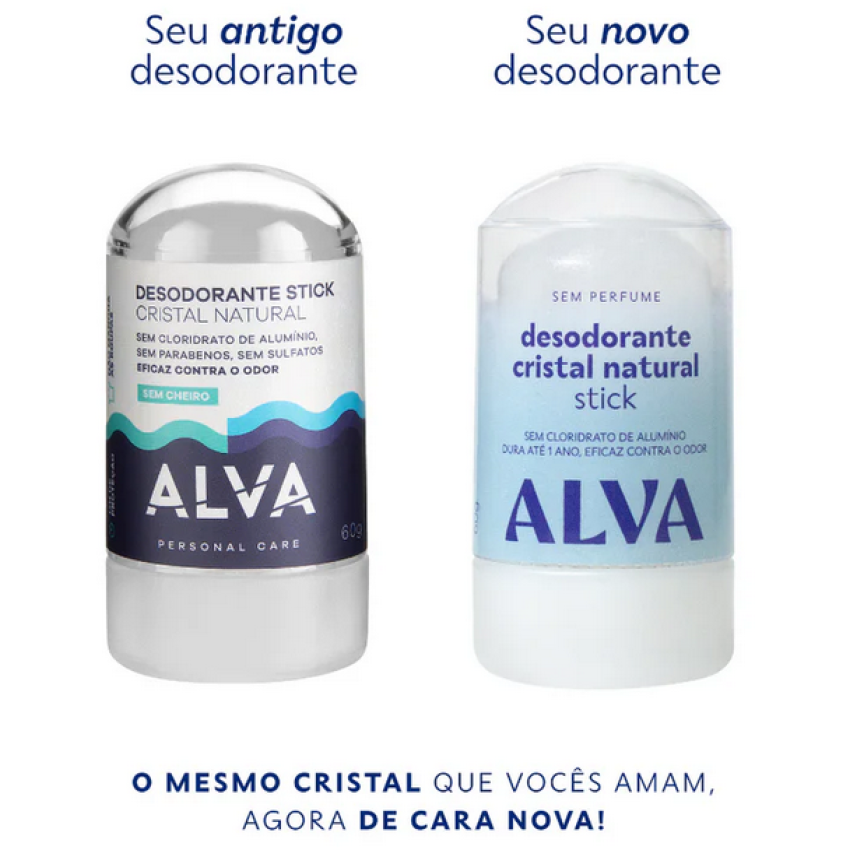 Desodorante Cristal Stick 60g (Dura 1 ano) - Natural e Vegano - Alva Personal Care