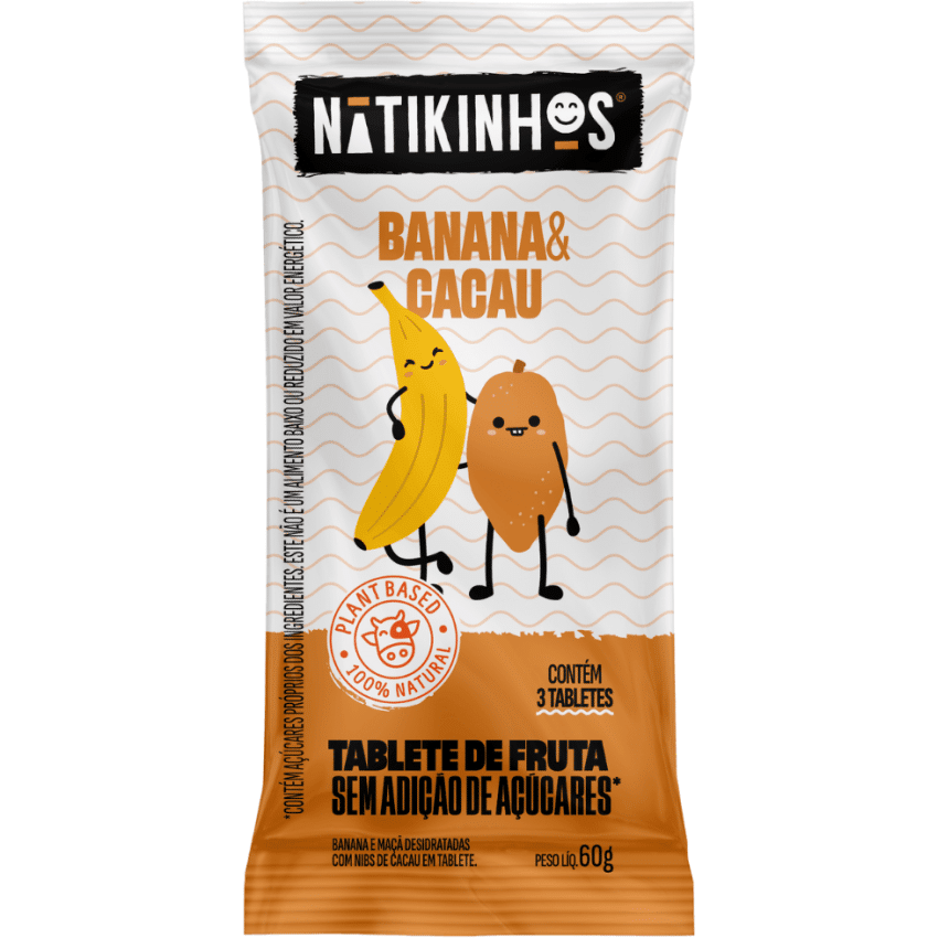 Tablete de Frutas - Banana e Cacau 60g (3 unid. 20g) - Nátikos