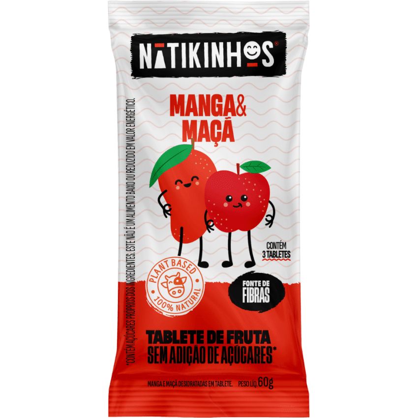 Tablete de Frutas - Manga e Maçã 60g (3 unid. 20g) - Nátikos