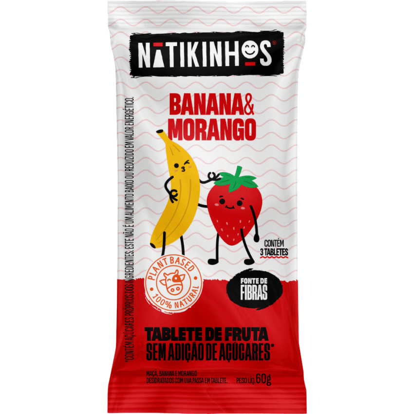 Tablete de Frutas - Banana e Morango 60g (3 unid. 20g) - Nátikos